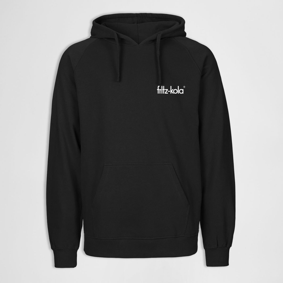 schwarzer fritz-kola kapuzenpullover mit fritz-kola schriftzug aufgestickt (rechte brust)
