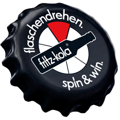 Kronkorken mit Aufdruck „flaschendrehen. spin & win.“