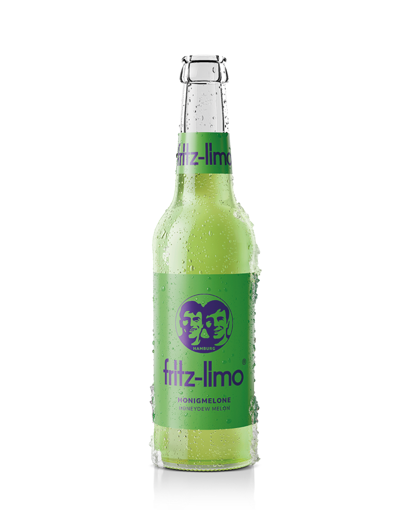 glasflasche fritz-limo honigmelone mit grünem etikett