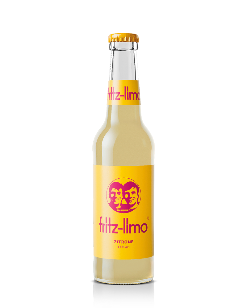glasflasche fritz-limo zitrone mit gelbem etikett